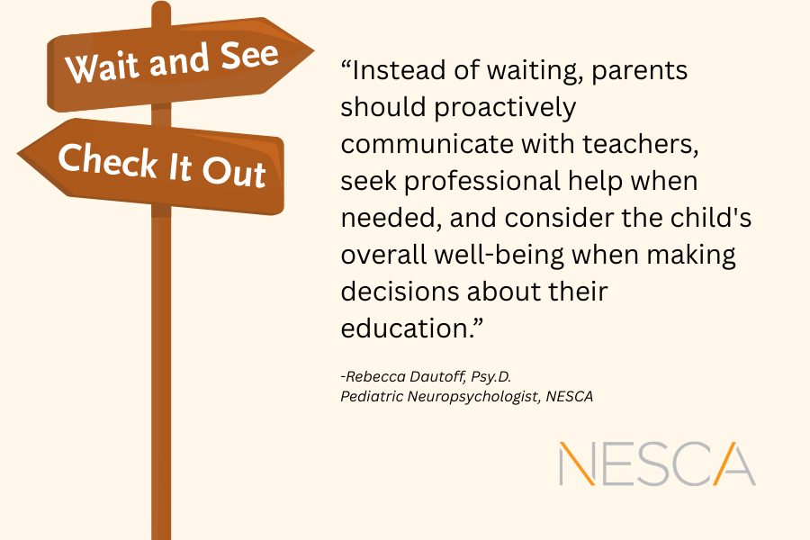 Image of a signpost with the words Wait and See" and "Check It Out" on it and a quote from Dr. Rebecca Dautoff