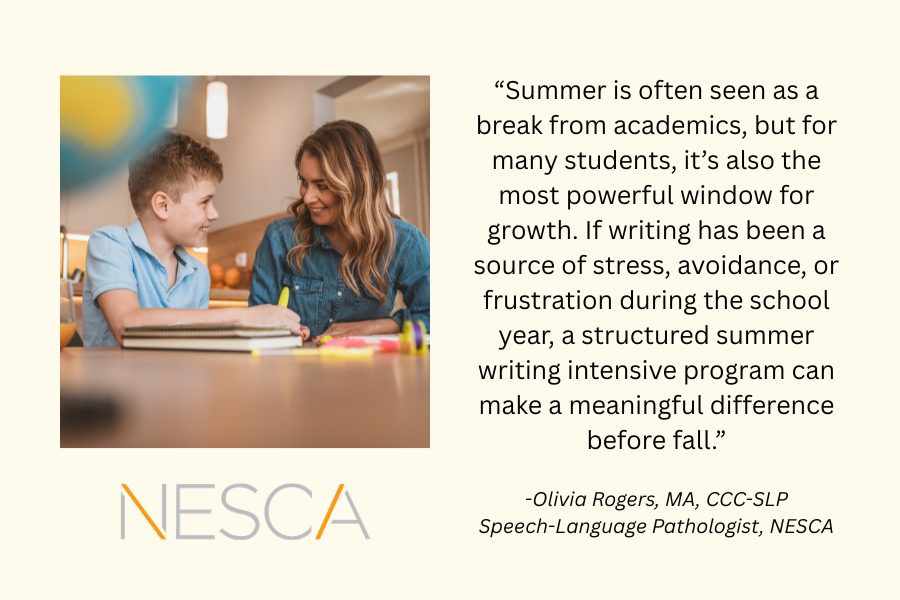 SLP working with a student on a summer intensive program focused on speech