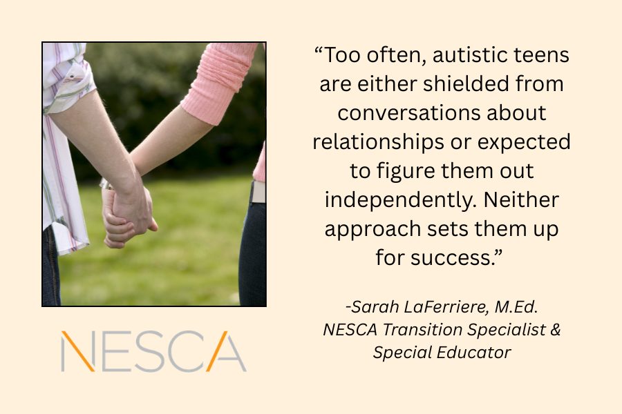 Image of teens holding hands, signifying a romantic relationship along with a quote by Sexual Health Educator Sarah LaFerriere