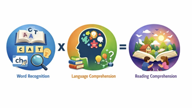 image showing what reading comprehension is comprised of