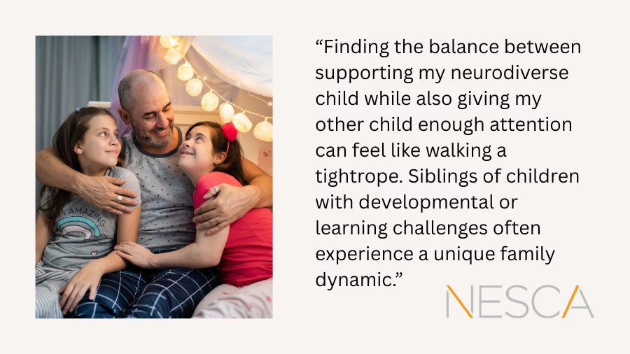 Image showing a father with two daughters, one of whom has special needs, A quote also follows.
