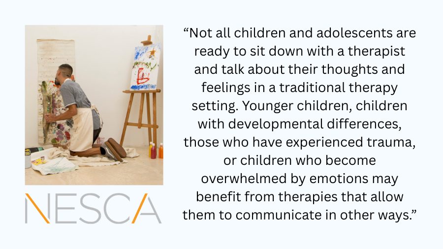 Image of teen participating in art therapy and a quote explaining why some individuals may need different forms of therapies.
