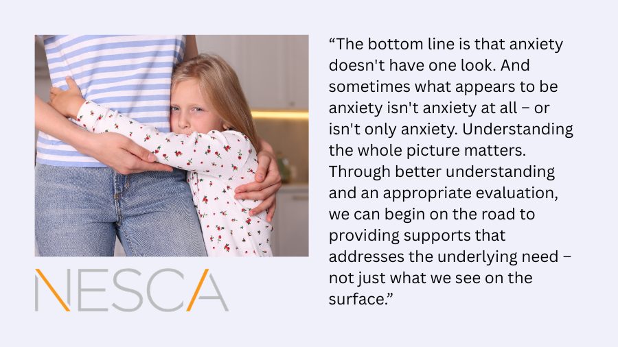 Image of an anxious child and a quote from a NESCA clinician