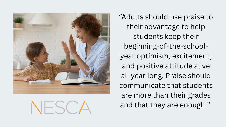 Image of a parent praising a student with a high five and a quote from a NESCA provider.