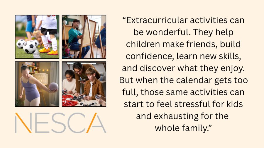 A collage of various extracurricular activities and quote from a NESCA clinician